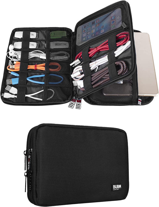 Double Layer Electronic Accessories Organizer, Travel Gadget Bag for Cables, USB Flash Drive, Plug and More, Perfect Size Fits for Ipad Mini (Medium, Black) | Travel Gadget Bag for Cables, USB Flash Drive, Plug and More, Perfect Size Fits for Ipad Mini