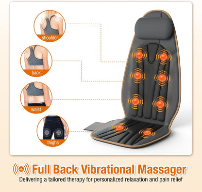 Back Massager for Chair with Heat, Vibrating Massage Seat Cushion for Office Chair, Massage Chair Pad for Neck, Back & Thighs, Home Office Massager, Gifts for Mom Dad Women Men