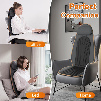 Back Massager for Chair with Heat, Vibrating Massage Seat Cushion for Office Chair, Massage Chair Pad for Neck, Back & Thighs, Home Office Massager, Gifts for Mom Dad Women Men