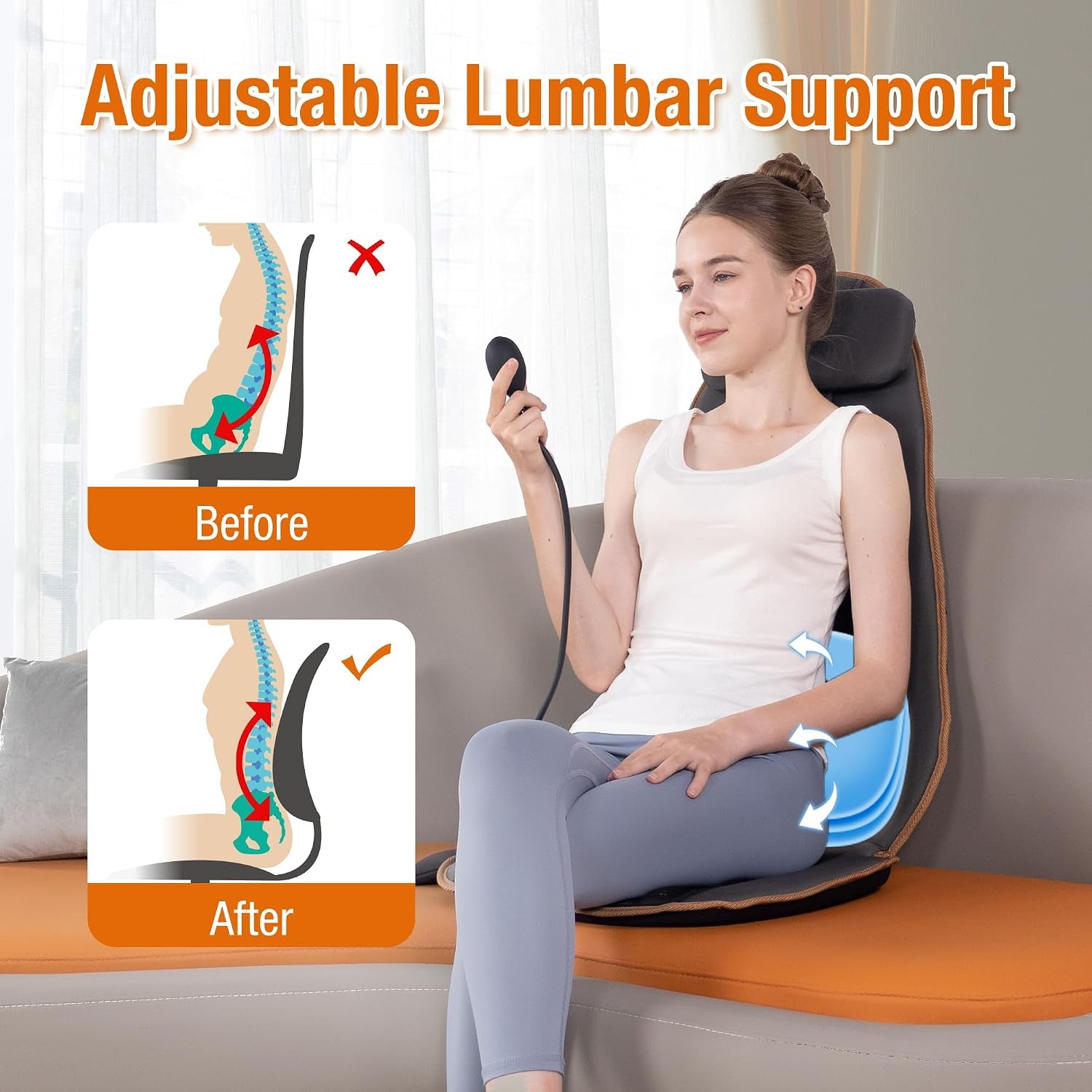 Back Massager for Chair with Heat, Vibrating Massage Seat Cushion for Office Chair, Massage Chair Pad for Neck, Back & Thighs, Home Office Massager, Gifts for Mom Dad Women Men