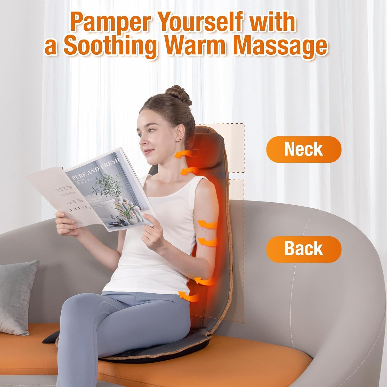 Back Massager for Chair with Heat, Vibrating Massage Seat Cushion for Office Chair, Massage Chair Pad for Neck, Back & Thighs, Home Office Massager, Gifts for Mom Dad Women Men